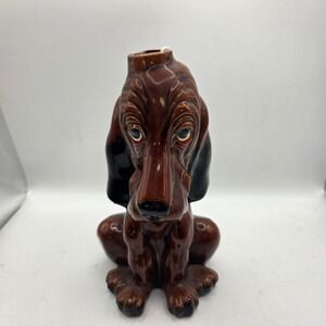 Vintage Enesco Japan Sad Eye Basset Hound Dog Ceramic Vase Planter Brown Kitsch